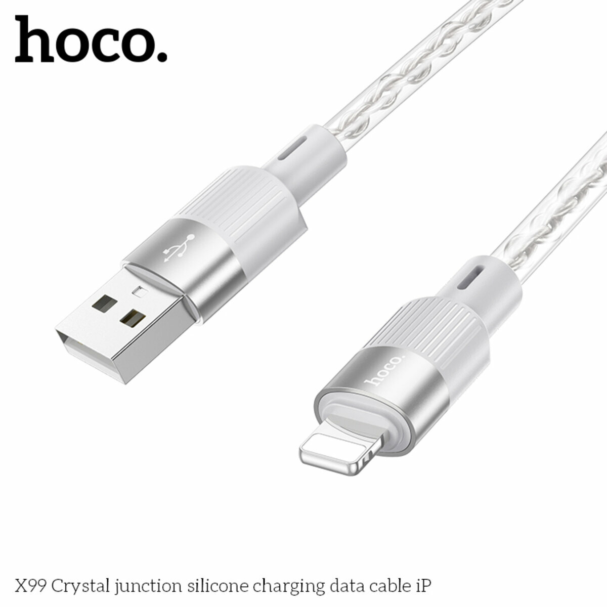 Кабель Hoco X99 Crystal junction silicone USB to Lightning 1м сірий (HC-X99-UL-Gray) дивитися фото №5