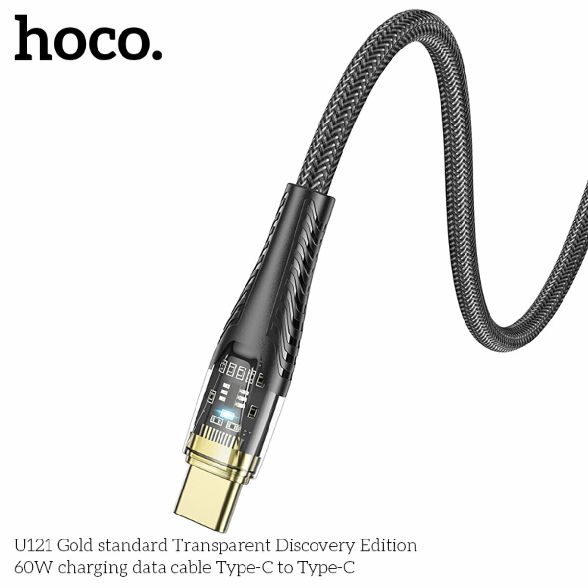 Кабель Hoco U121 Gold standard Transparent 60W Type-C toType-C 1,2м черный (HC-U121-CC-Black) смотреть фото №6