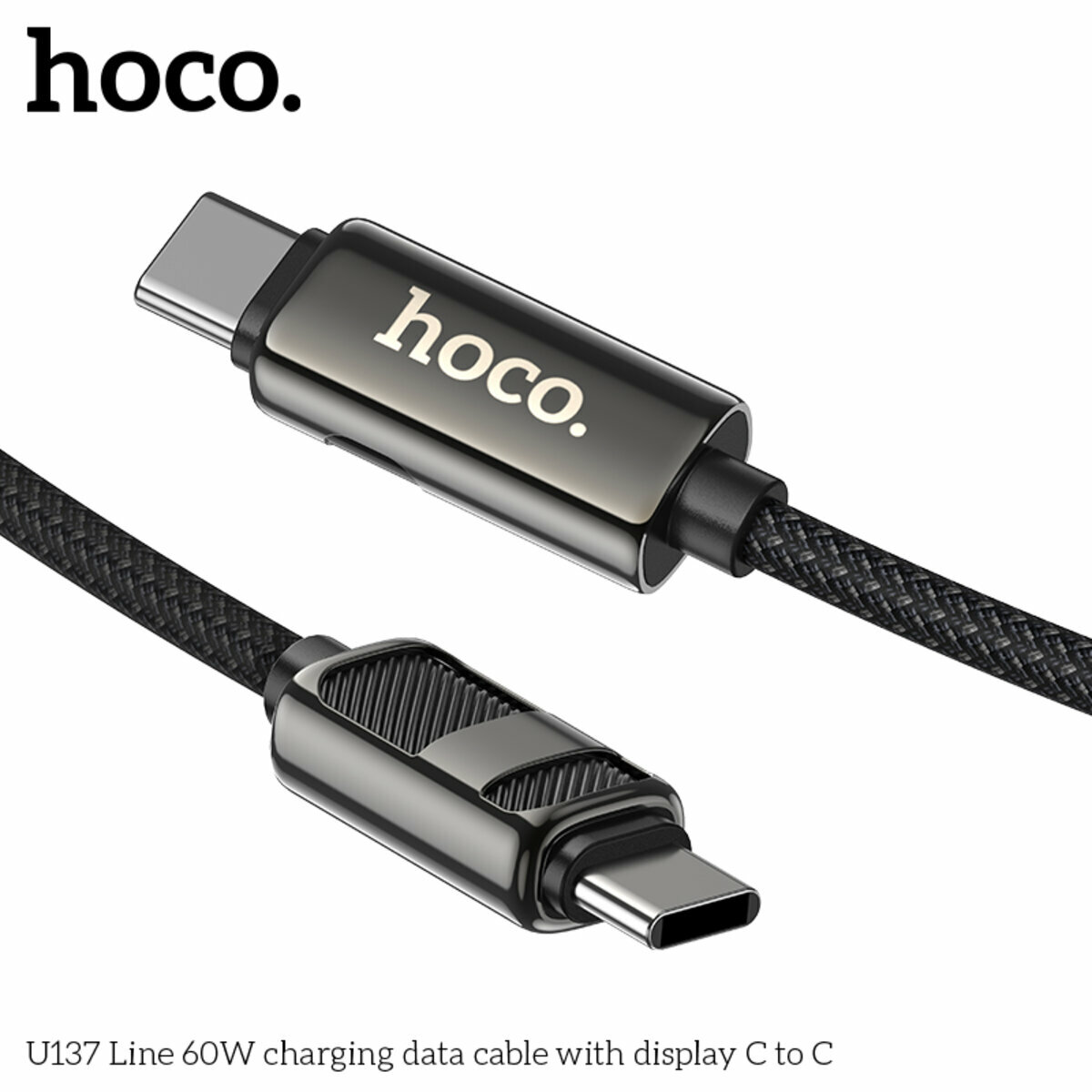 Кабель Hoco U137 Line 60W с дисплеем Type-C to Type-C 1.2м черный (HC-U137-CC-Black) смотреть фото №6