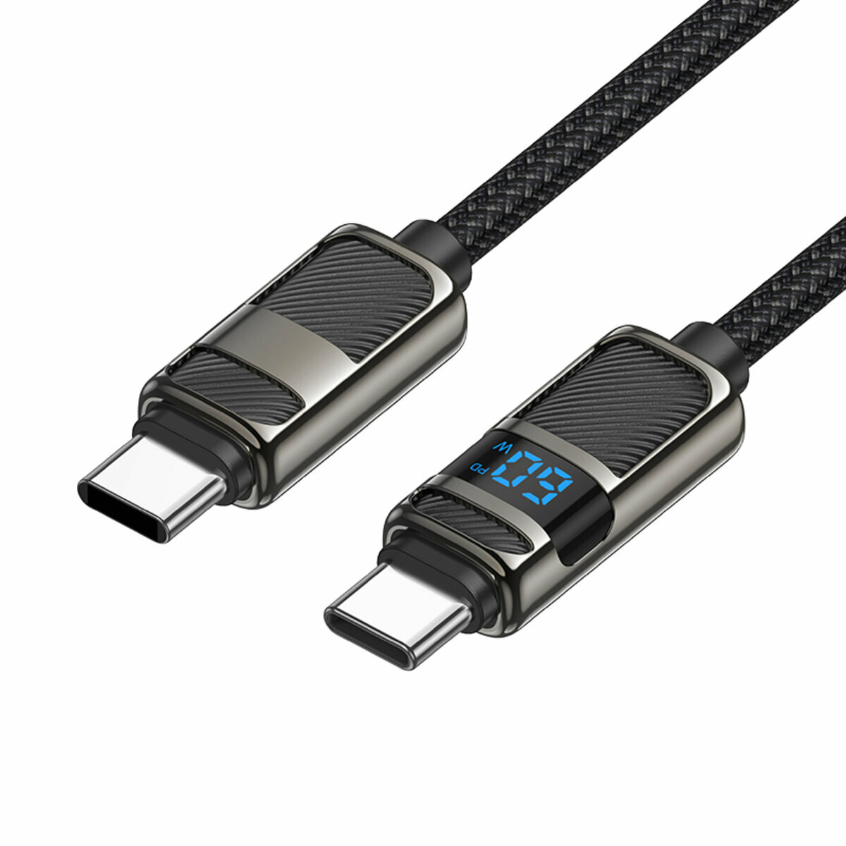 Кабель Hoco U137 Line 60W с дисплеем Type-C to Type-C 1.2м черный (HC-U137-CC-Black) смотреть фото №1