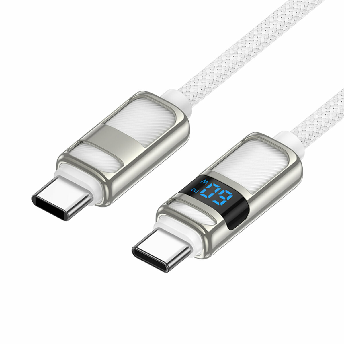 Кабель Hoco U137 Line 60W с дисплеем Type-C to Type-C 1.2м белый (HC-U137-CC-White) смотреть фото №1