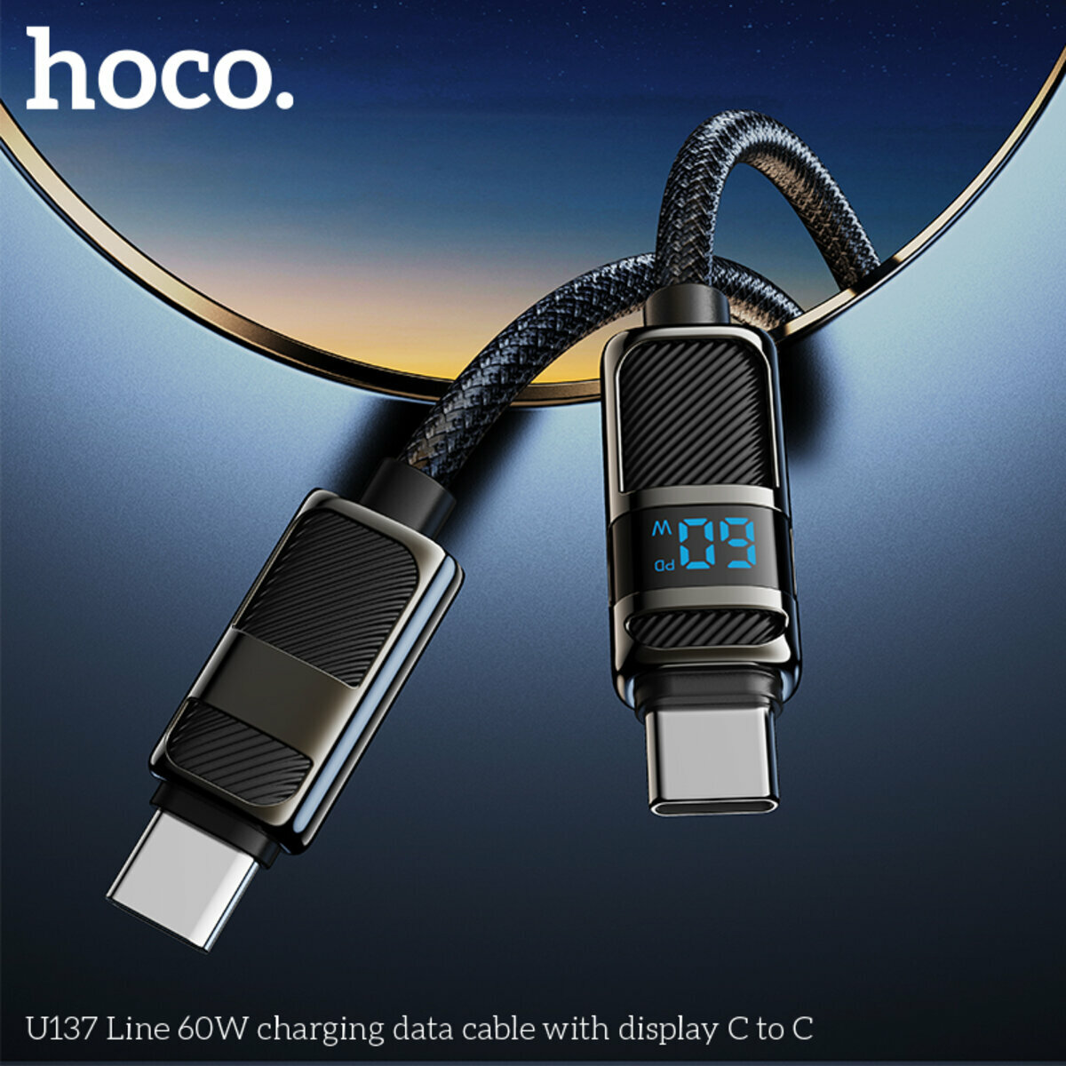 Кабель Hoco U137 Line 60W с дисплеем Type-C to Type-C 1.2м белый (HC-U137-CC-White) смотреть фото №4