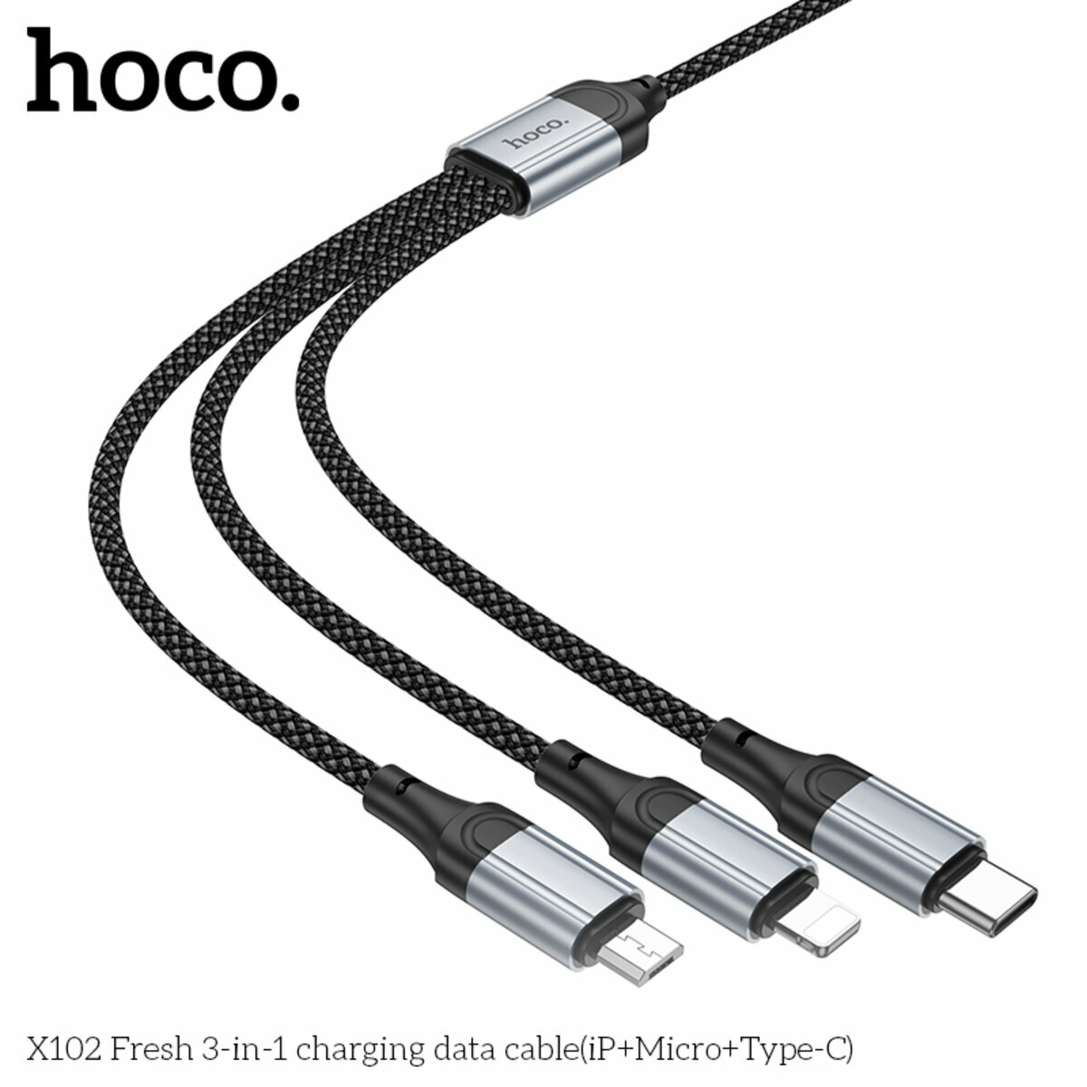 Кабель Hoco X102 Fresh 3в1 USB to Lightning+MicroUSB+Type-C 1м чорний (HC-X102-3in1-Black) дивитися фото №7