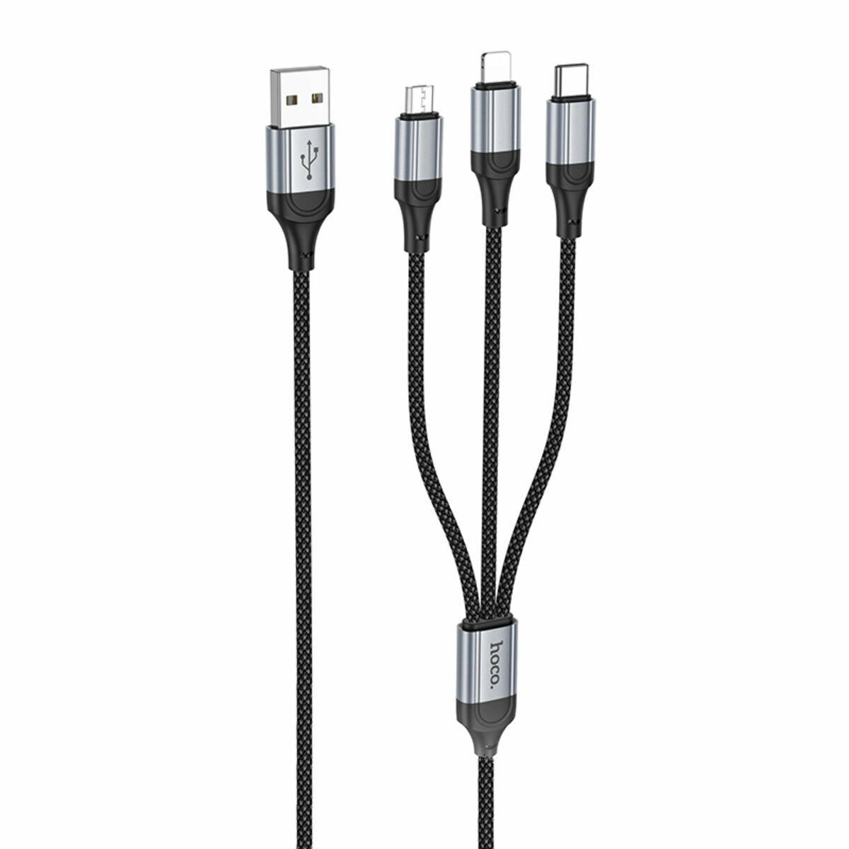 Кабель Hoco X102 Fresh 3в1 USB to Lightning+MicroUSB+Type-C 1м чорний (HC-X102-3in1-Black) дивитися фото №1