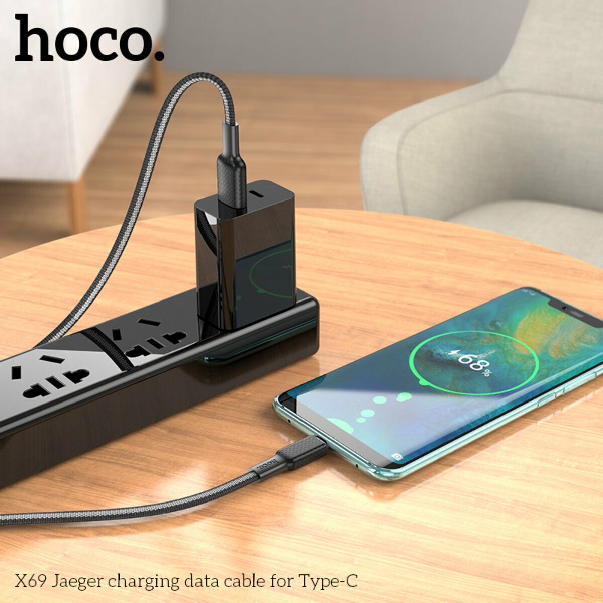 Кабель Hoco X69 Jaeger USB to Type-C 1м черный (HC-X69-UC-Black) смотреть фото №4