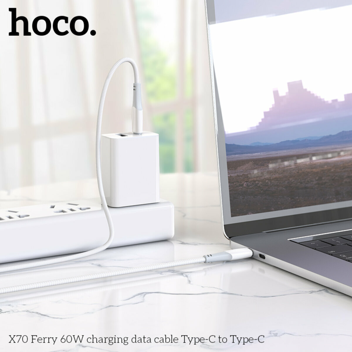 Кабель Hoco X70 Ferry Type-C to Type-C 60W 1м белый (HC-X70-CC-White) смотреть фото №5