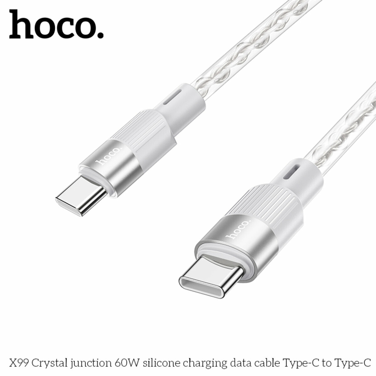 Кабель Hoco X99 Crystal junction silicone Type-C to Type-C 60W 1м серый (HC-X99-CC-Gray) смотреть фото №5