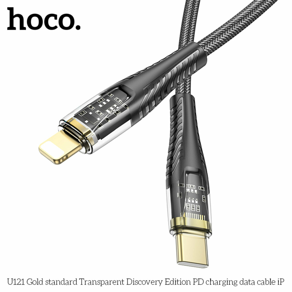 Кабель Hoco U121 Gold standard Transparent Type-C to Lightning 1.2м черный (HC-U121-L-Black) смотреть фото №7