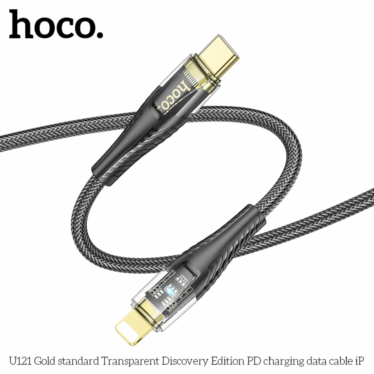 Кабель Hoco U121 Gold standard Transparent Type-C to Lightning 1.2м черный (HC-U121-L-Black) смотреть фото №8