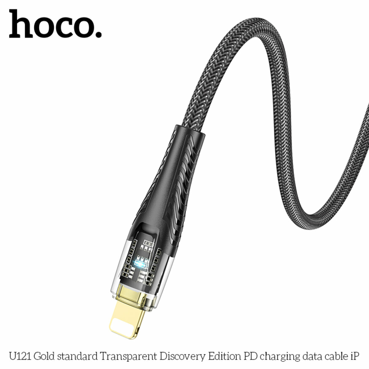 Кабель Hoco U121 Gold standard Transparent Type-C to Lightning 1.2м черный (HC-U121-L-Black) смотреть фото №6