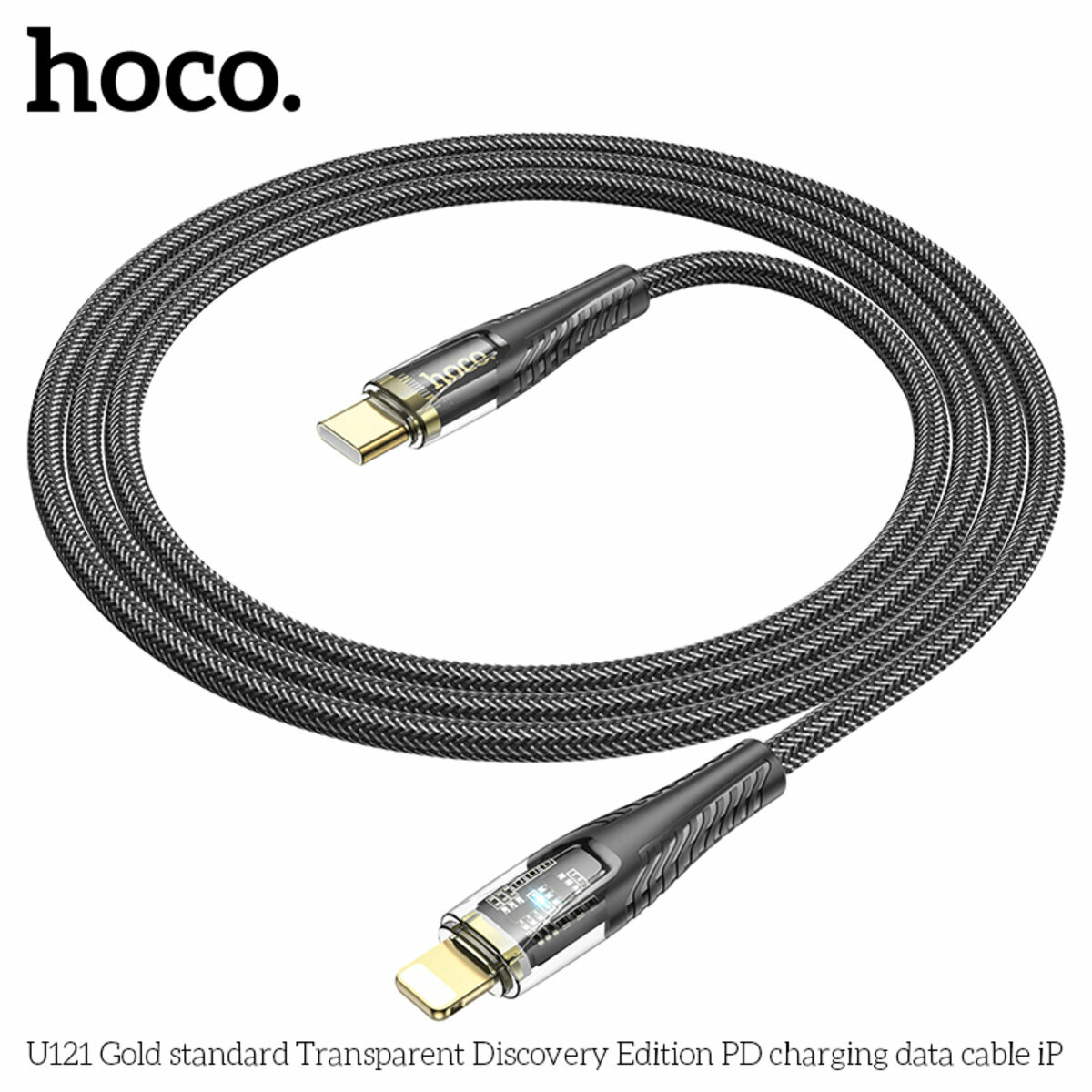 Кабель Hoco U121 Gold standard Transparent Type-C to Lightning 1.2м черный (HC-U121-L-Black) смотреть фото №5
