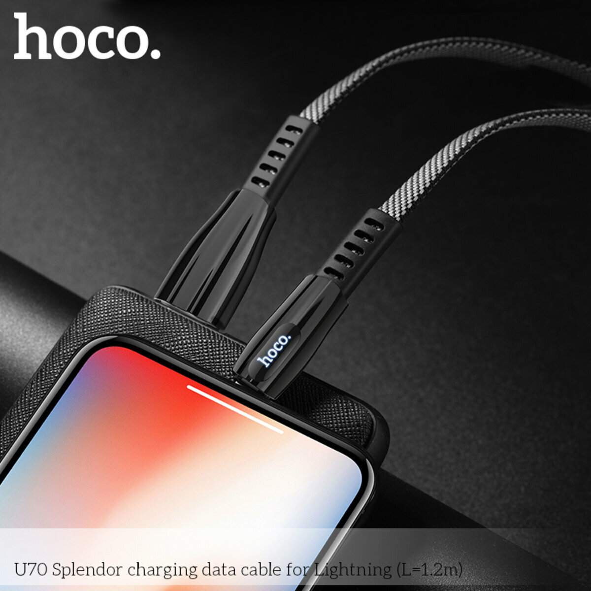 Кабель Hoco U70 Splendor USB to Lightning 1.2м темно-сірий (HC-U70-UL-Gray) дивитися фото №3