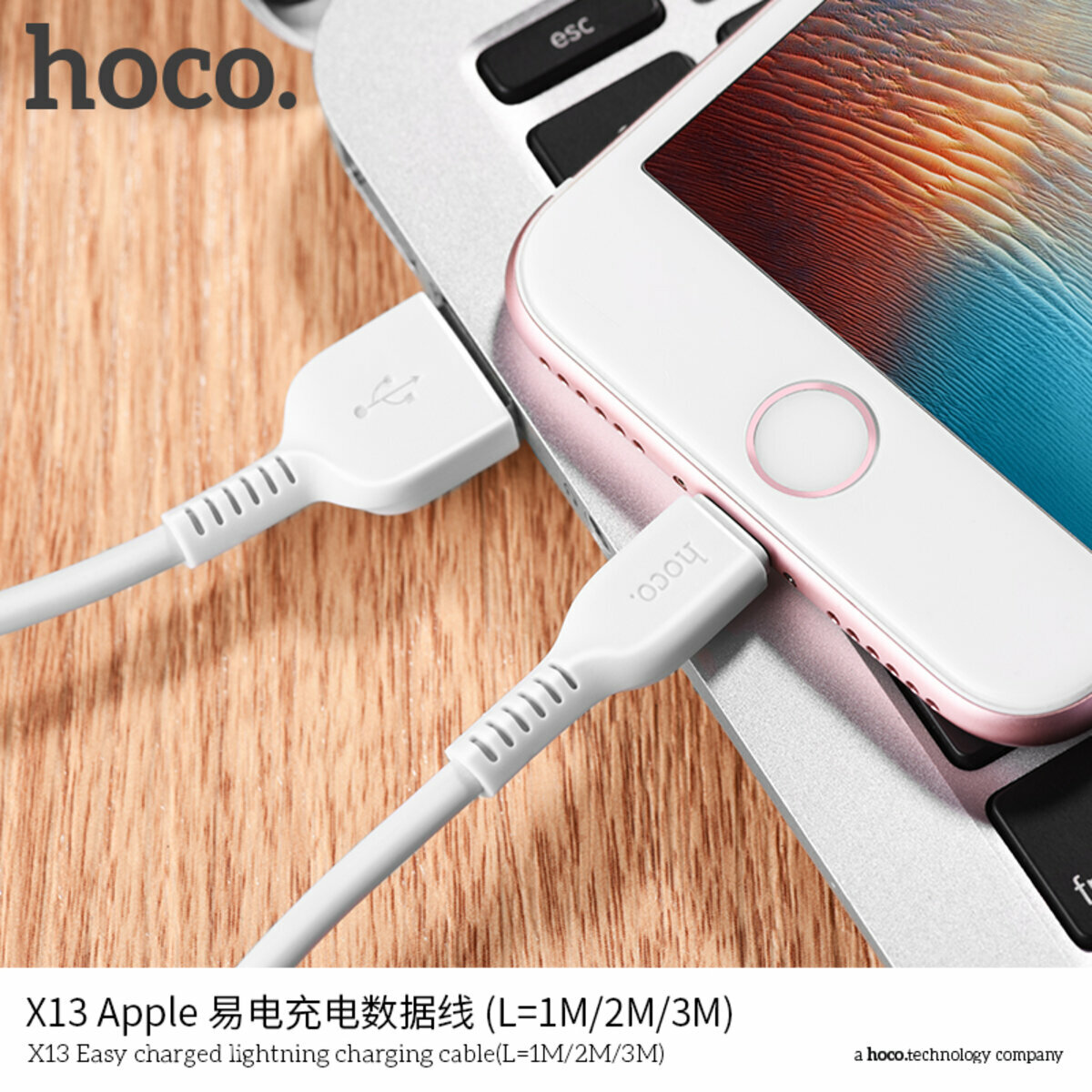 Кабель Hoco X13 Easy charged USB to Lightning 1м білий (HC-X13-UL-1m-White) дивитися фото №3