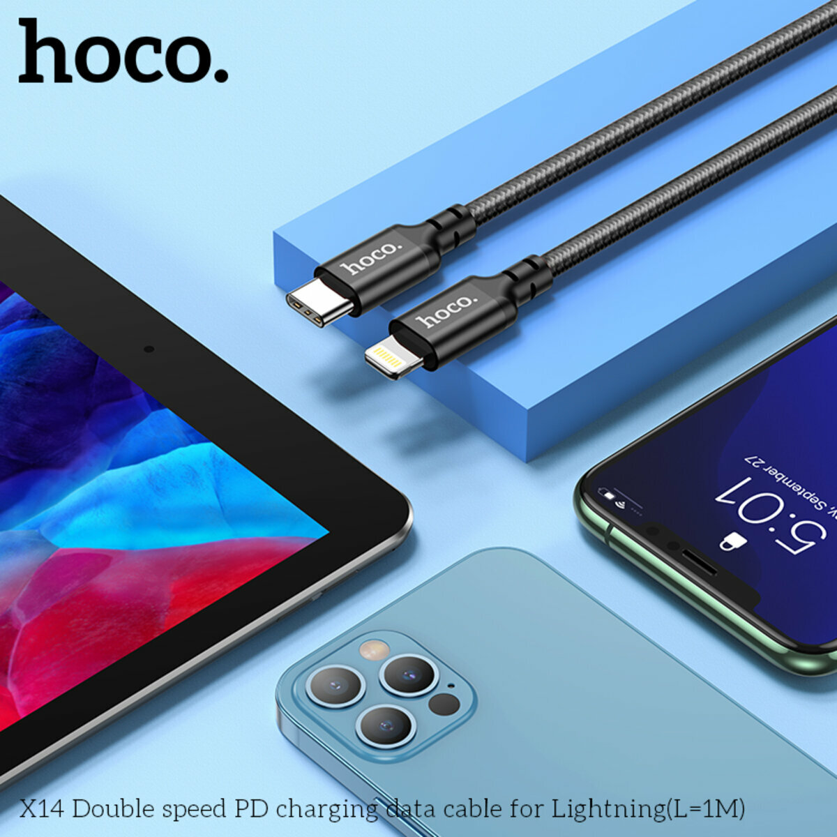 Кабель Hoco X14 Double speed PD Type-C to Lightning 1м черный (HC-X14-L-1m-Black) смотреть фото №4
