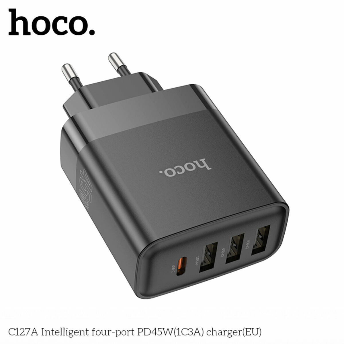 Мережевий зарядний пристрій Hoco C127A Intelligent PD45W (1C3A) чорний (HC-C127A-Black) дивитися фото №2