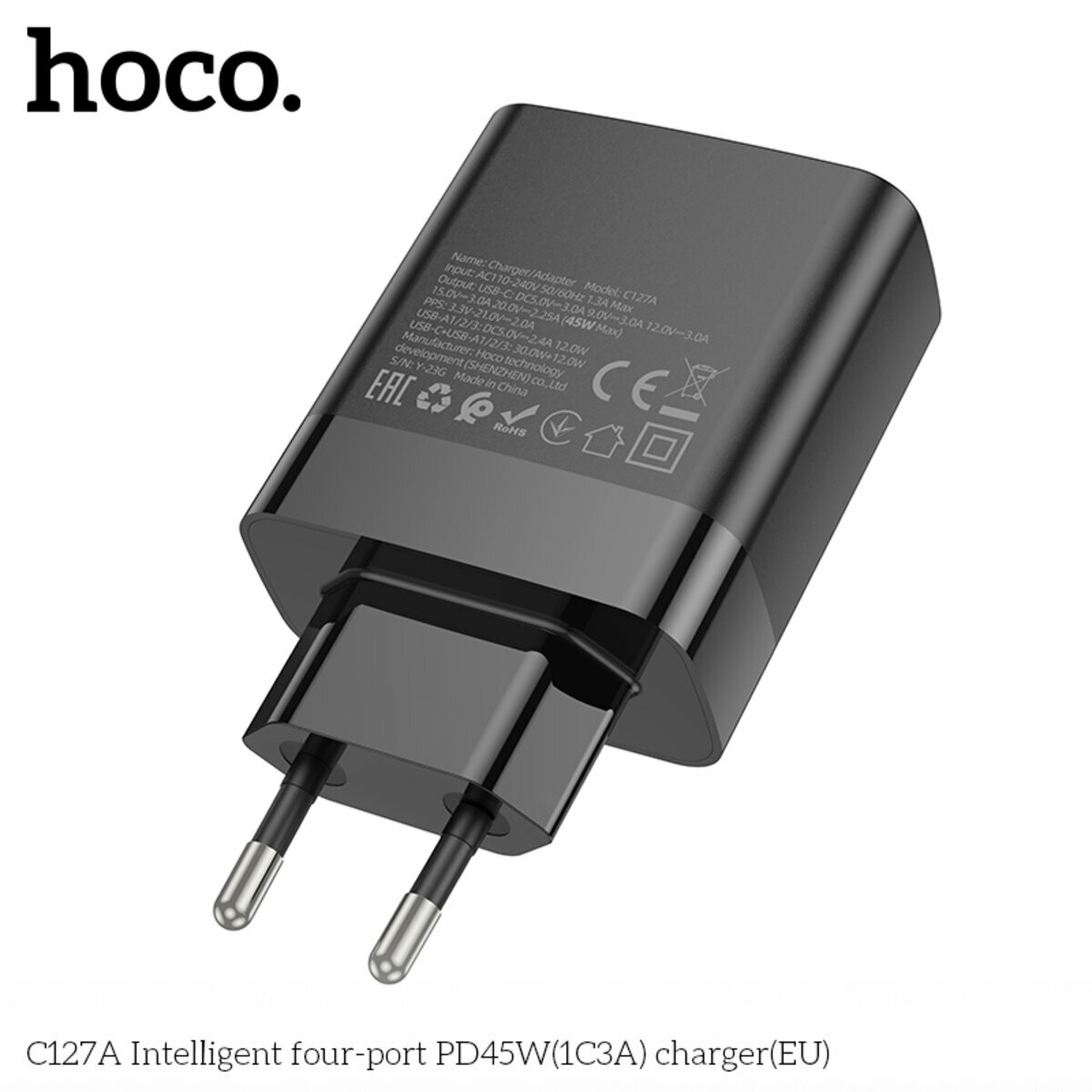 Мережевий зарядний пристрій Hoco C127A Intelligent PD45W (1C3A) чорний (HC-C127A-Black) дивитися фото №4