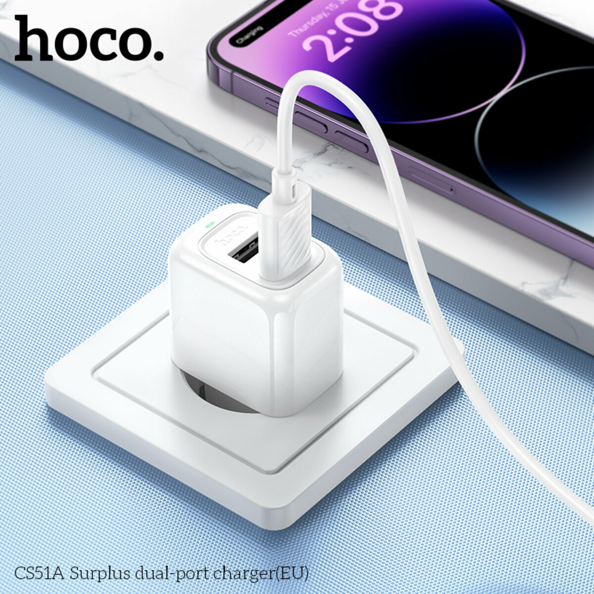 Мережевий зарядний пристрій Hoco CS51A Surplus білий (HC-CS51A-White) дивитися фото №4