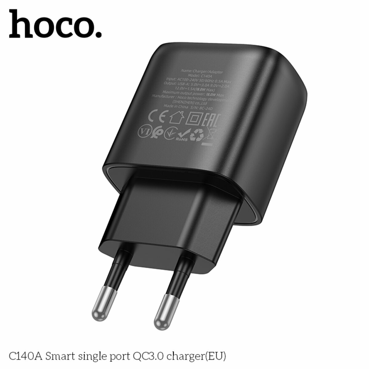 Мережевий зарядний пристрій Hoco C140A Smart QC3.0 чорний (HC-C140A-Black) дивитися фото №3