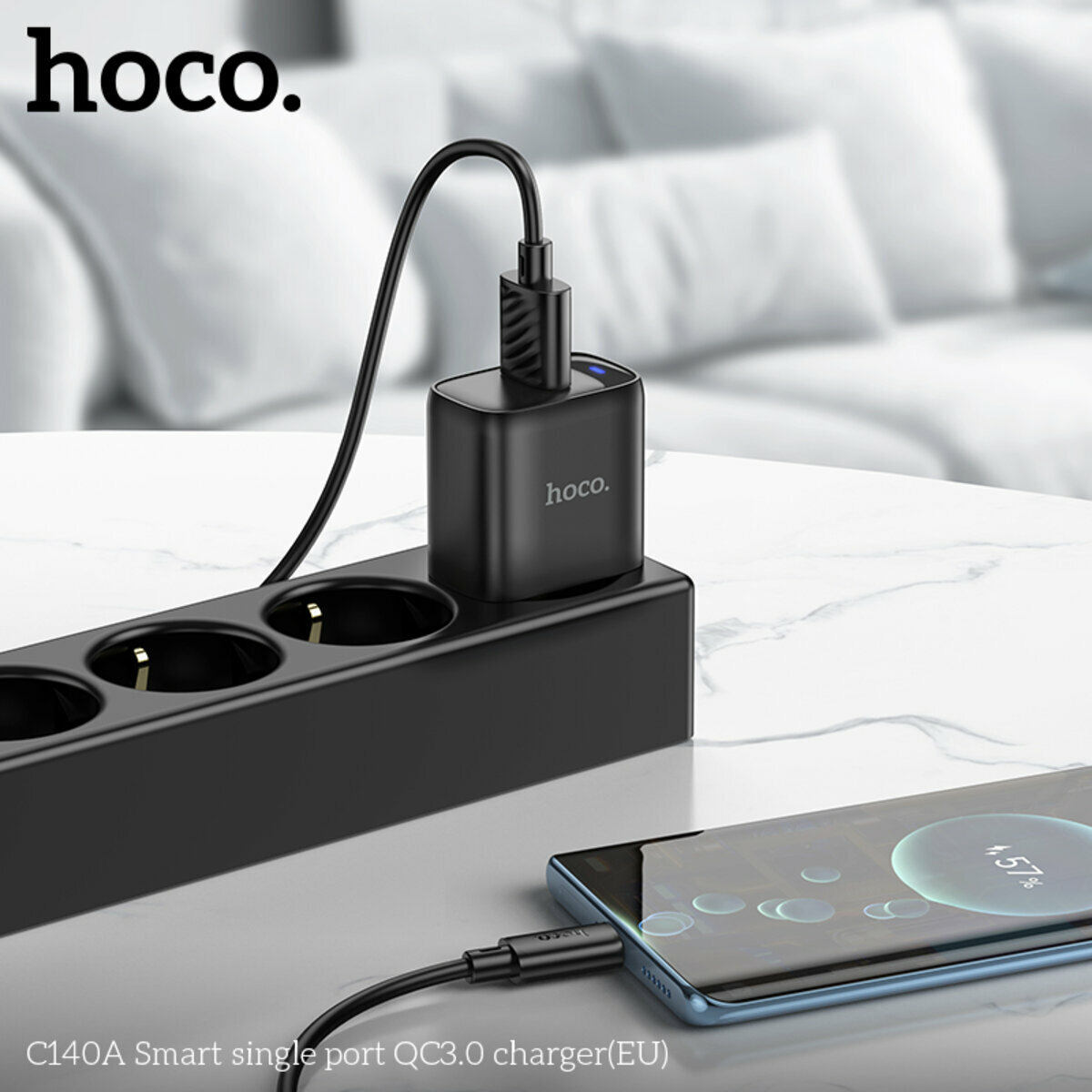 Мережевий зарядний пристрій Hoco C140A Smart QC3.0 чорний (HC-C140A-Black) дивитися фото №4