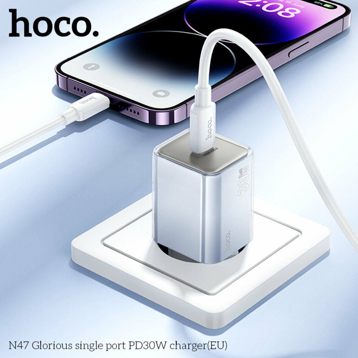 Мережевий зарядний пристрій Hoco N47 Glorious PD30W білий (HC-N47-White) дивитися фото №3