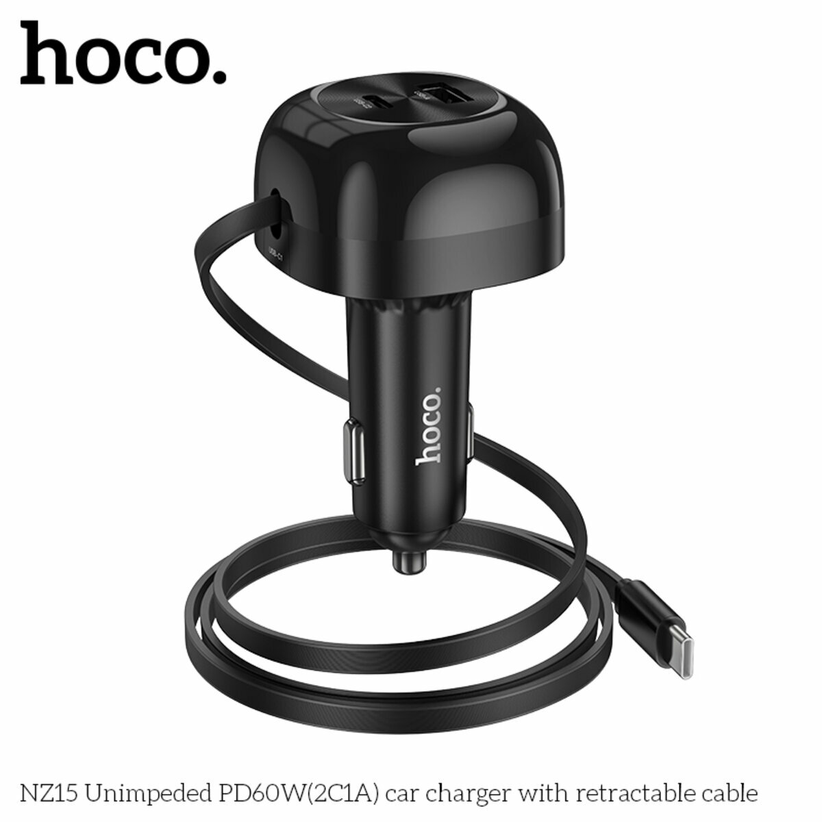 Автомобільний зарядний пристрій Hoco NZ15 Unimpeded PD60W(2C1A) з кабелем чорний (HC-NZ15-Black) дивитися фото №4