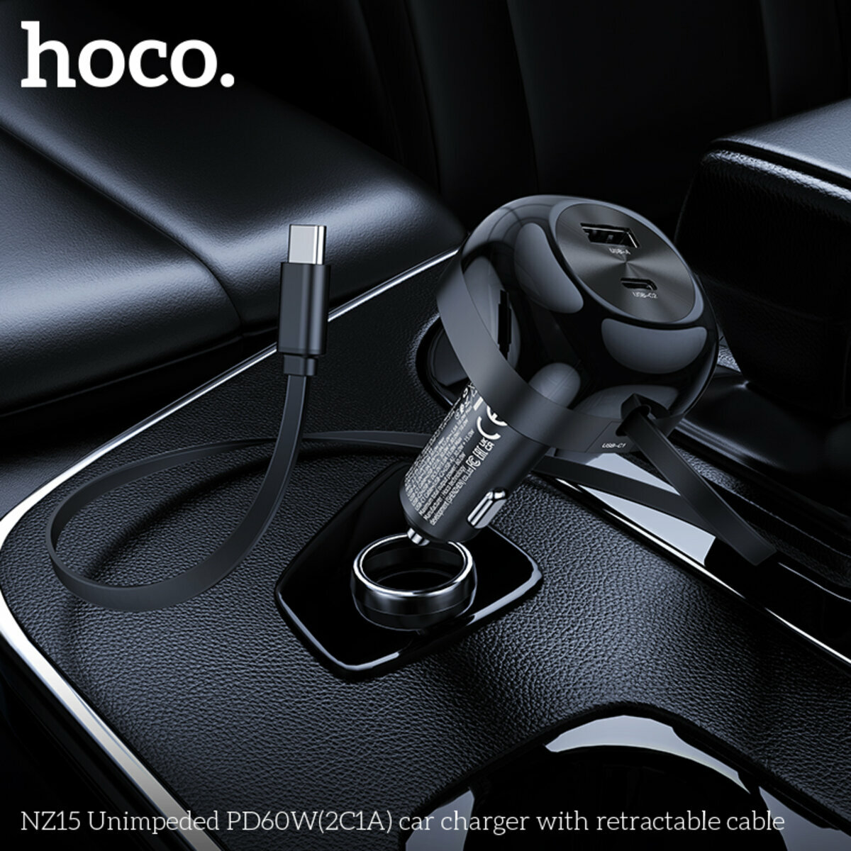 Автомобільний зарядний пристрій Hoco NZ15 Unimpeded PD60W(2C1A) з кабелем чорний (HC-NZ15-Black) дивитися фото №2