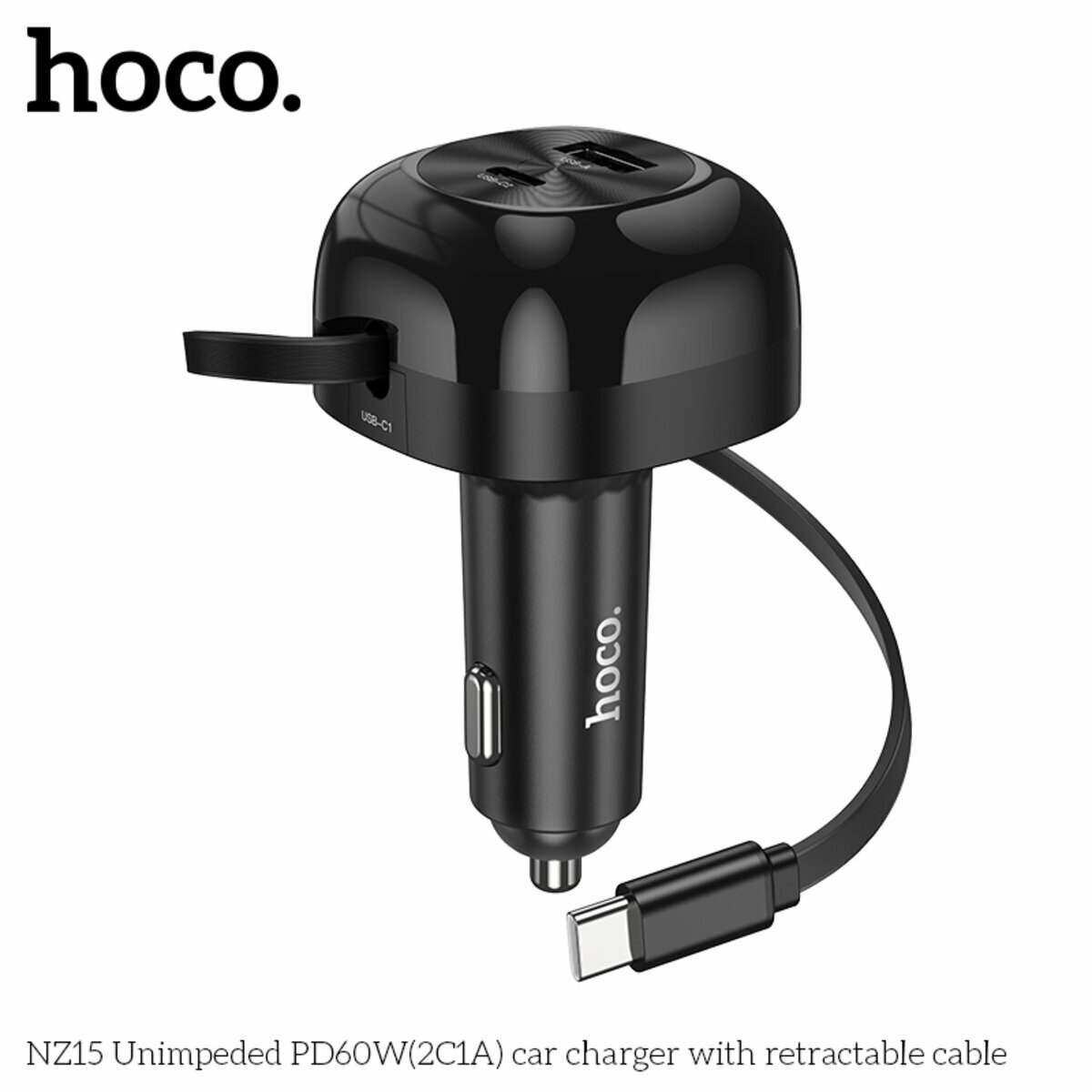 Автомобільний зарядний пристрій Hoco NZ15 Unimpeded PD60W(2C1A) з кабелем чорний (HC-NZ15-Black) дивитися фото №7