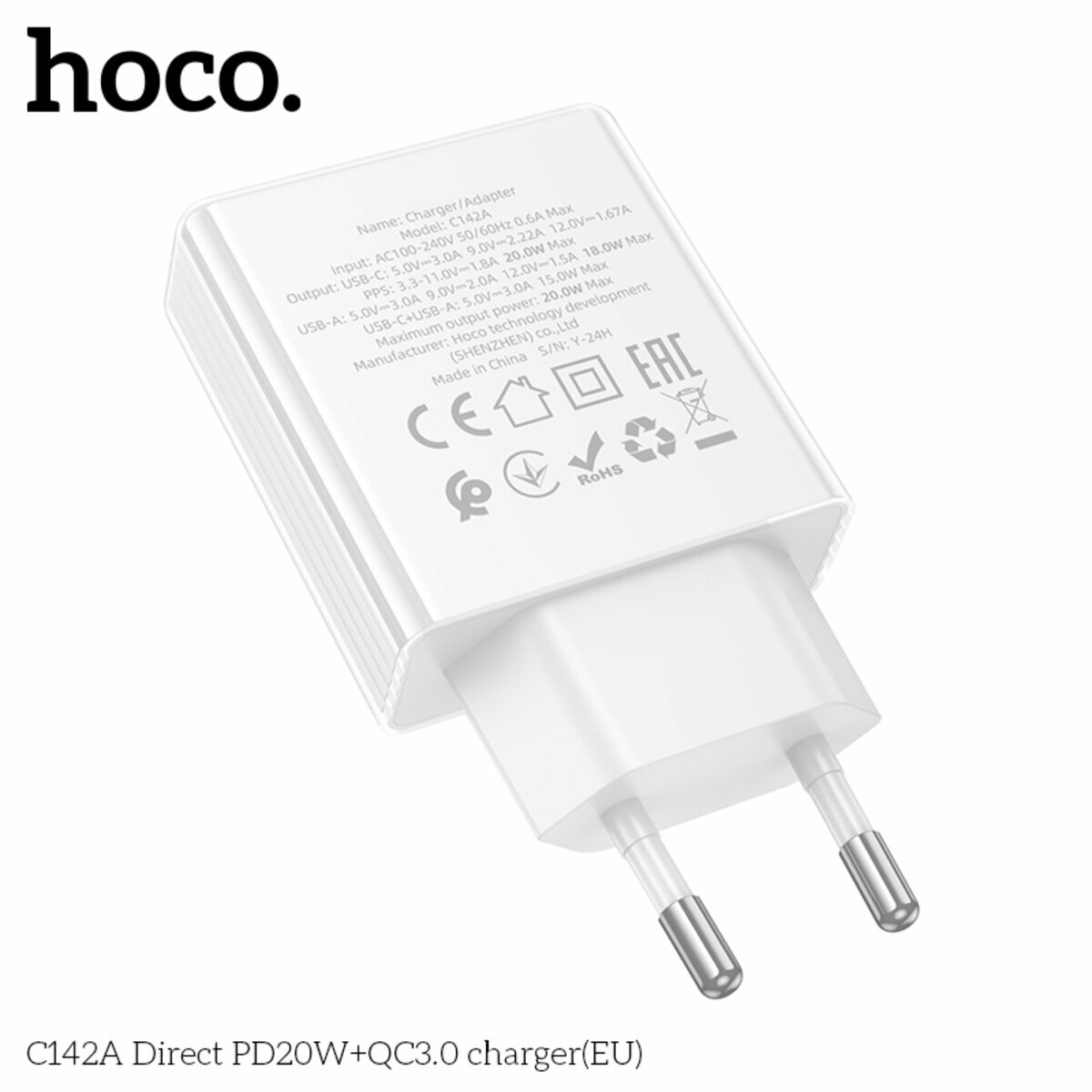Мережевий зарядний пристрій Hoco C142A Direct PD20W+QC3.0 білий (HC-C142A-White) дивитися фото №5