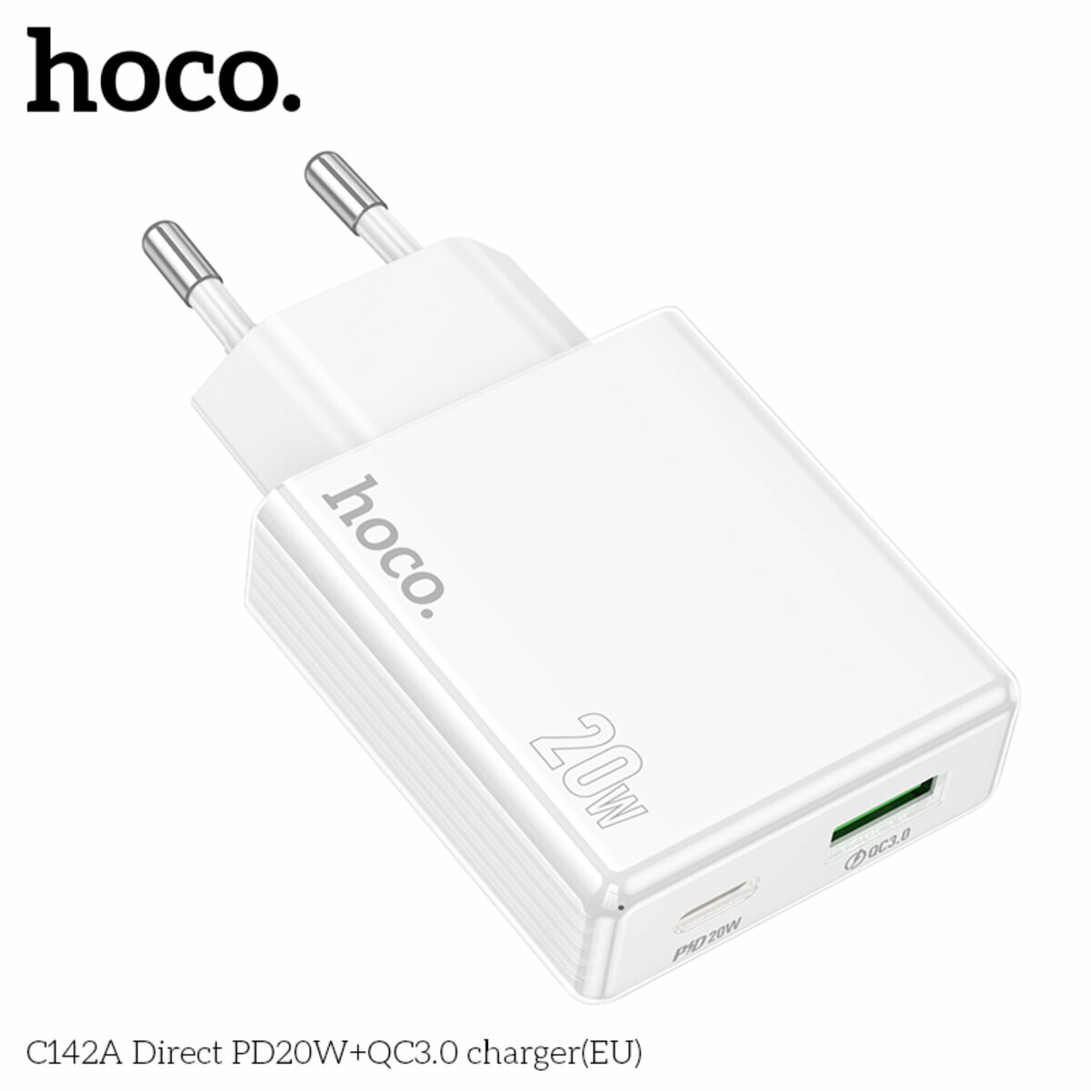 Мережевий зарядний пристрій Hoco C142A Direct PD20W+QC3.0 білий (HC-C142A-White) дивитися фото №6