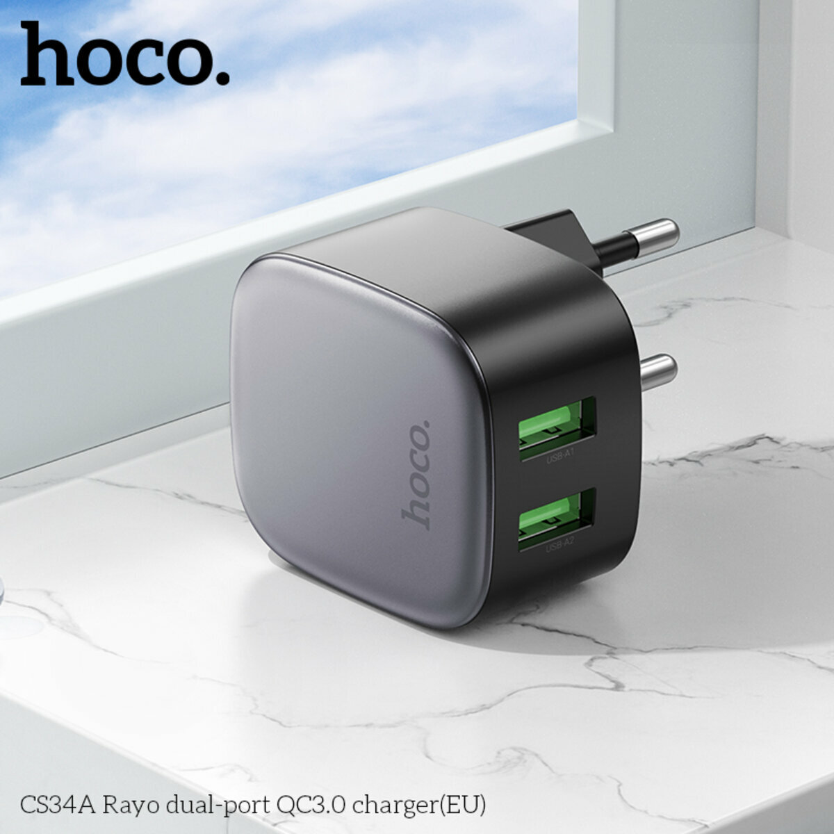 Мережевий зарядний пристрій Hoco CS34A Rayo QC3.0 чорний (HC-CS34A-Black) дивитися фото №3