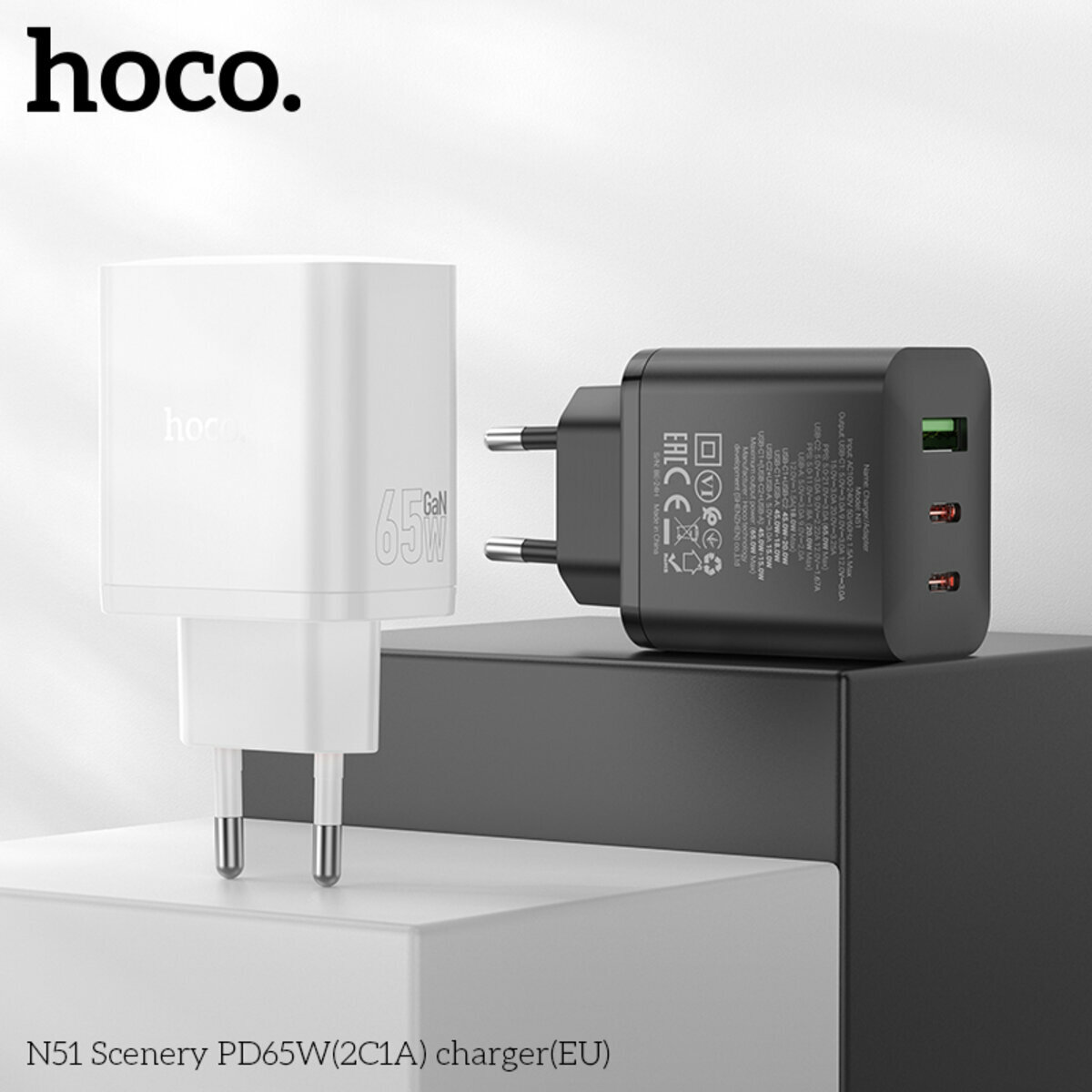 Мережевий зарядний пристрій Hoco N51 Scenery PD65W (2C1A) чорний (HC-N51-Black) дивитися фото №3