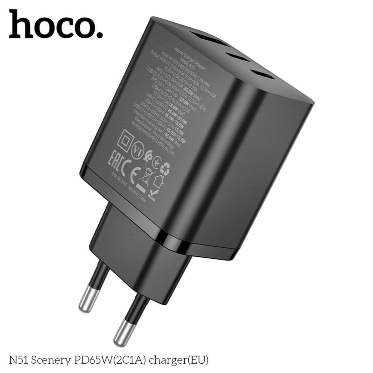 Мережевий зарядний пристрій Hoco N51 Scenery PD65W (2C1A) чорний (HC-N51-Black) дивитися фото №5