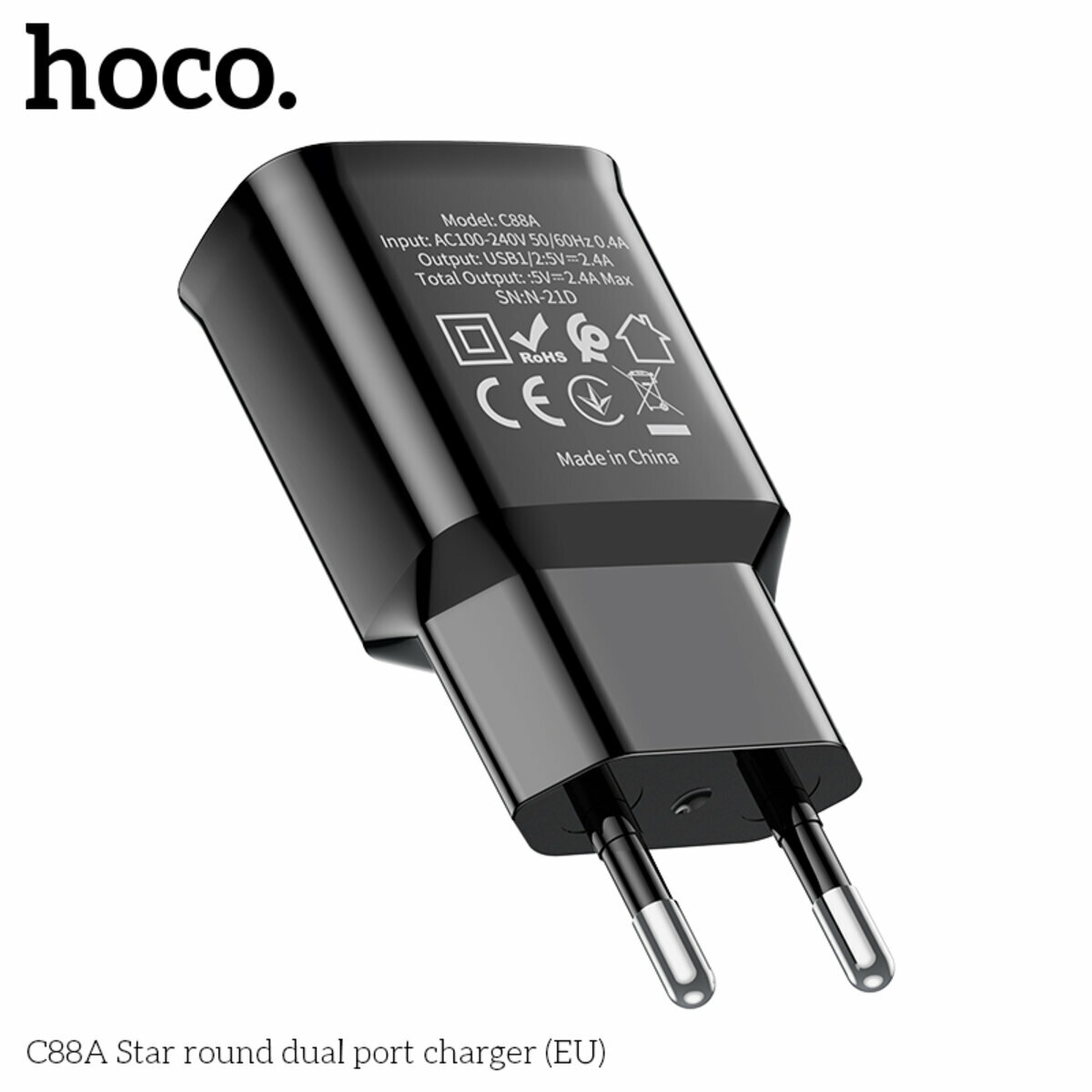 Мережевий зарядний пристрій Hoco C88A Star round чорний (HC-C88A-Black) дивитися фото №2