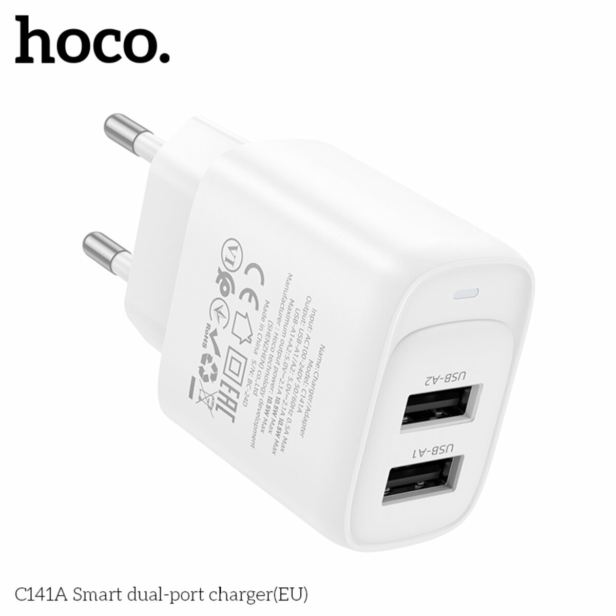 Мережевий зарядний пристрій Hoco C141A Smart білий (HC-C141A-White) дивитися фото №5