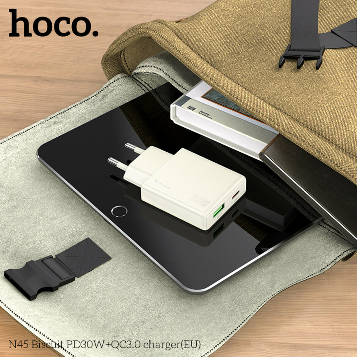 Мережевий зарядний пристрій Hoco N45 Biscuit PD30W+QC3.0 бежевий (HC-N45-White) дивитися фото №4