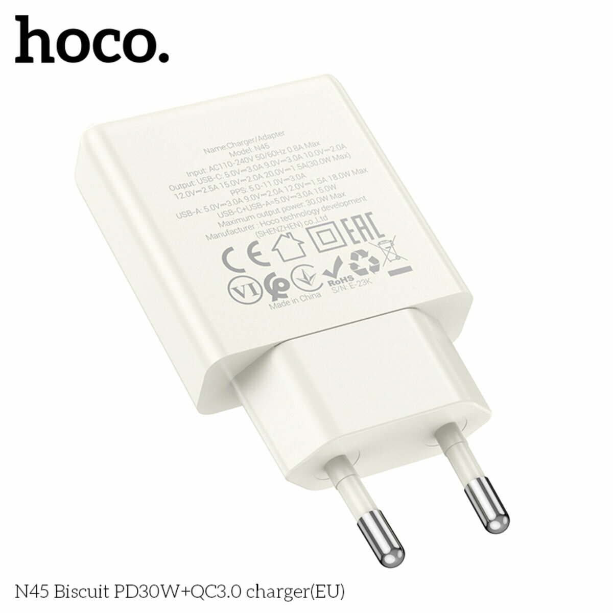 Мережевий зарядний пристрій Hoco N45 Biscuit PD30W+QC3.0 бежевий (HC-N45-White) дивитися фото №2