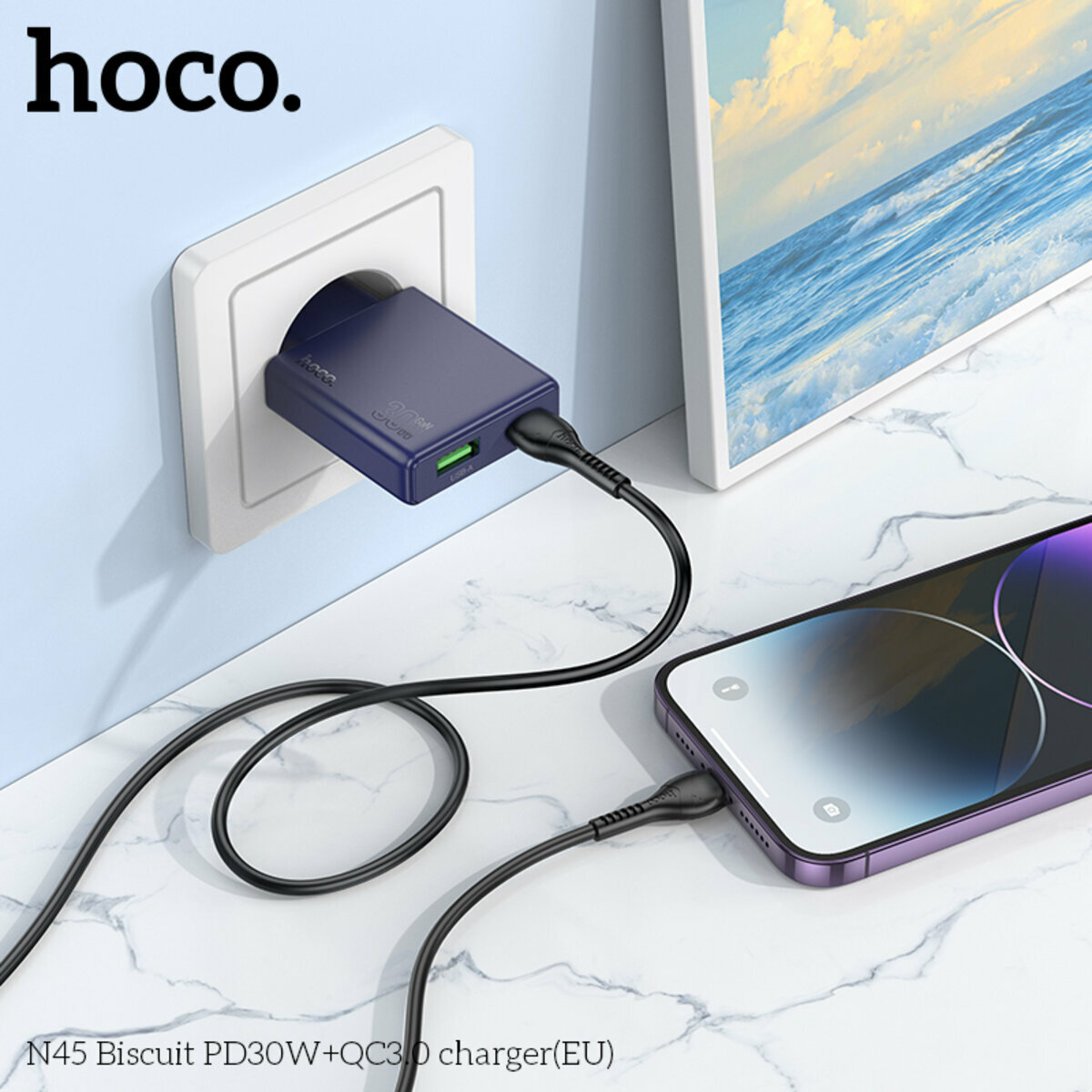 Мережевий зарядний пристрій Hoco N45 Biscuit PD30W+QC3.0 бежевий (HC-N45-White) дивитися фото №3