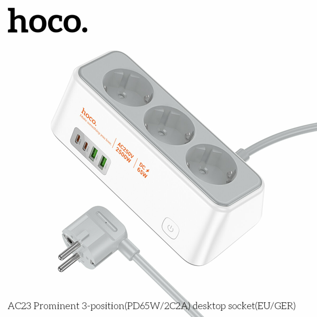 Сетевой фильтр Hoco AC23 Prominent (3 розетки+2USB-A+2USB-C) PD65W 2м белый (HC-AC23-White) смотреть фото №8
