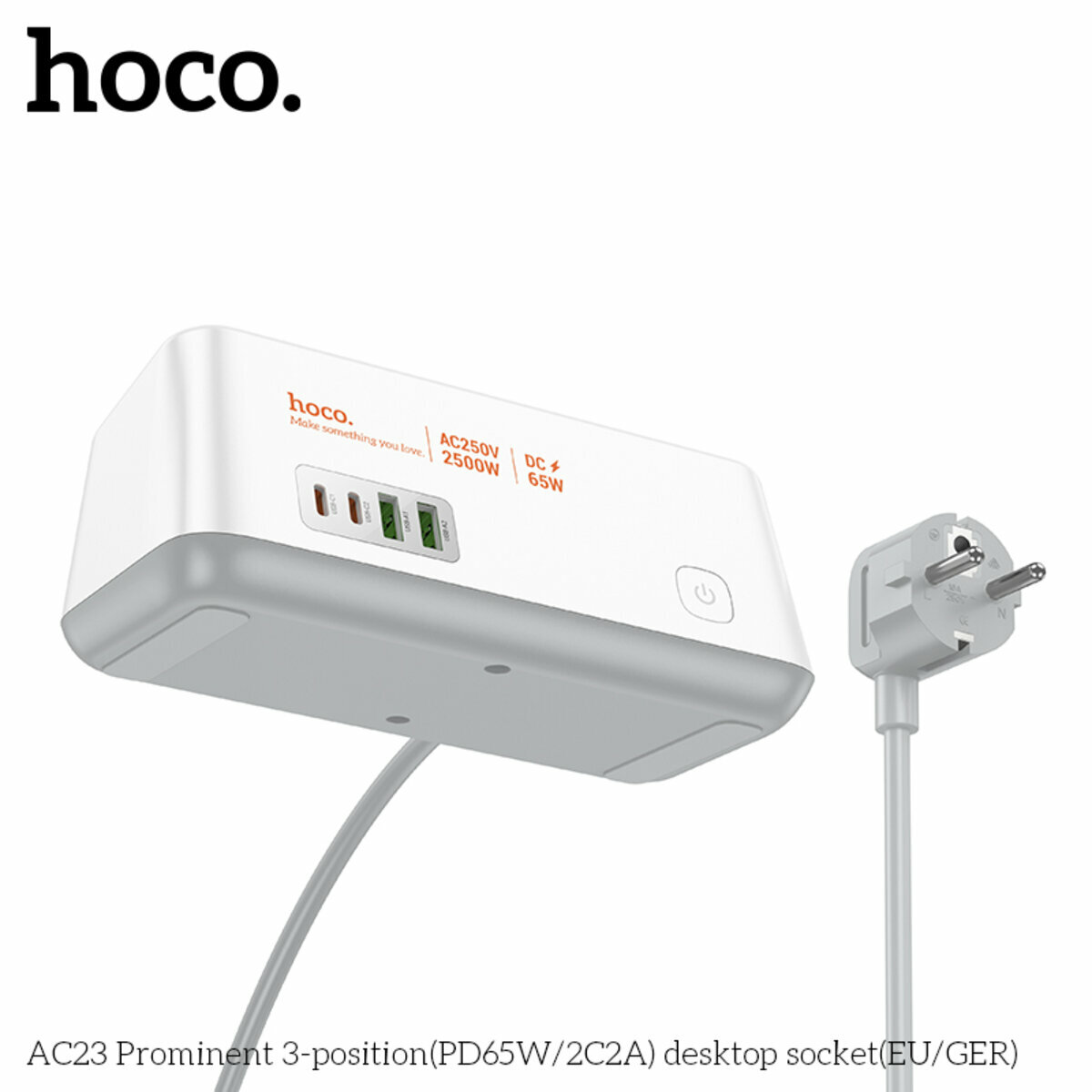 Сетевой фильтр Hoco AC23 Prominent (3 розетки+2USB-A+2USB-C) PD65W 2м белый (HC-AC23-White) смотреть фото №7