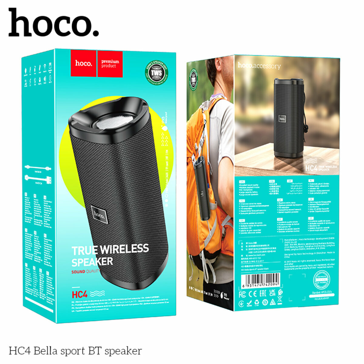 Портативна Акустика Hoco HC4 Bella Sports BT Speaker чорна (HC-HC4-Black) дивитися фото №4
