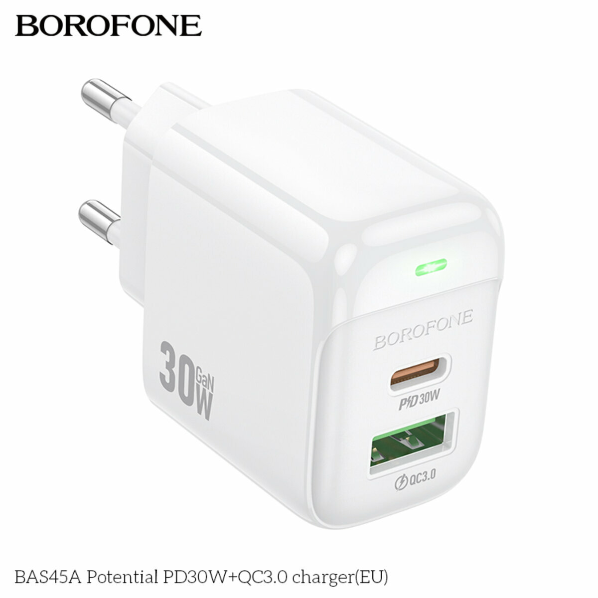 Мережевий зарядний пристрій Borofone BAS45A Potential PD30W+QC3.0 білий (BF-BAS45A-White) дивитися фото №3
