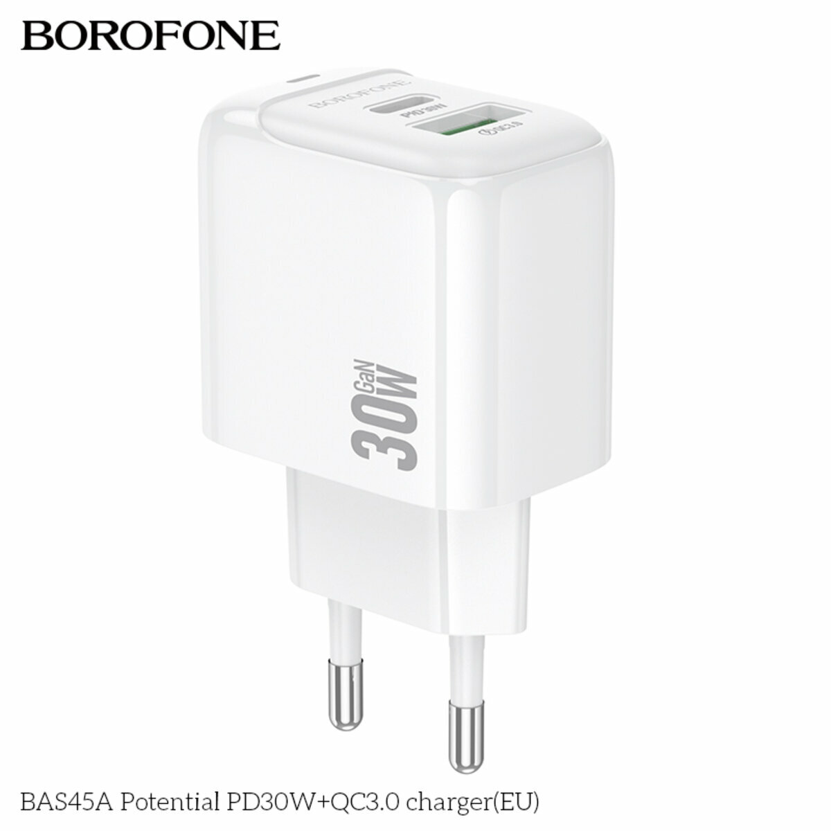 Мережевий зарядний пристрій Borofone BAS45A Potential PD30W+QC3.0 білий (BF-BAS45A-White) дивитися фото №4