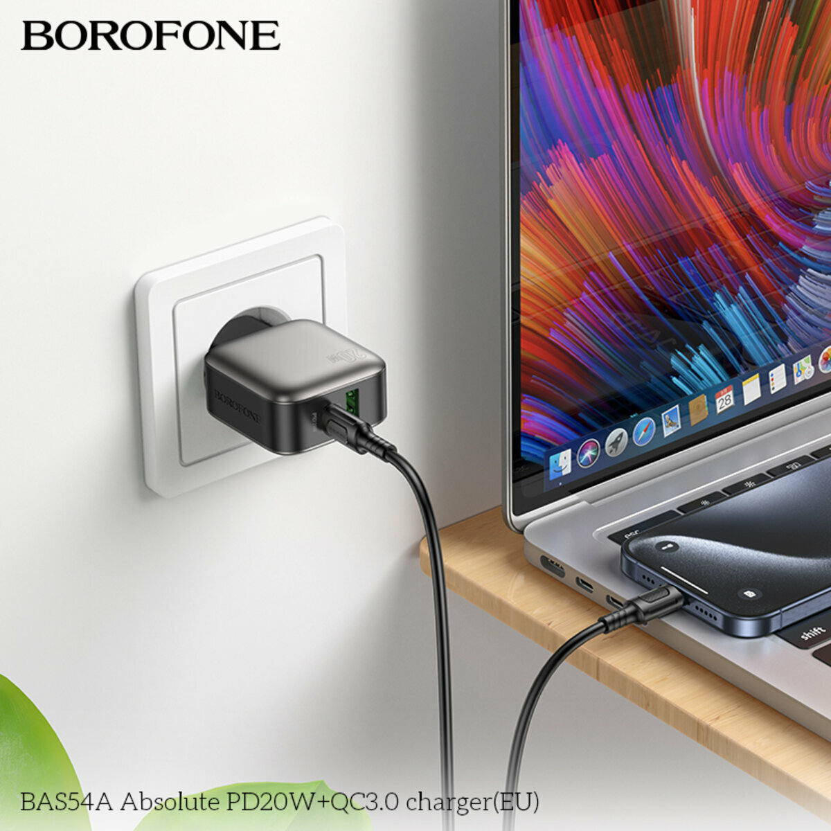 Мережевий зарядний пристрій Borofone BAS54A Absolute PD20W+QC3.0 чорний (BF-BAS54A-Black) дивитися фото №4