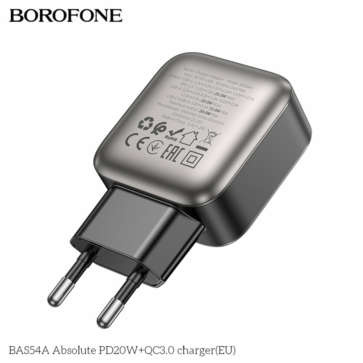 Мережевий зарядний пристрій Borofone BAS54A Absolute PD20W+QC3.0 чорний (BF-BAS54A-Black) дивитися фото №3