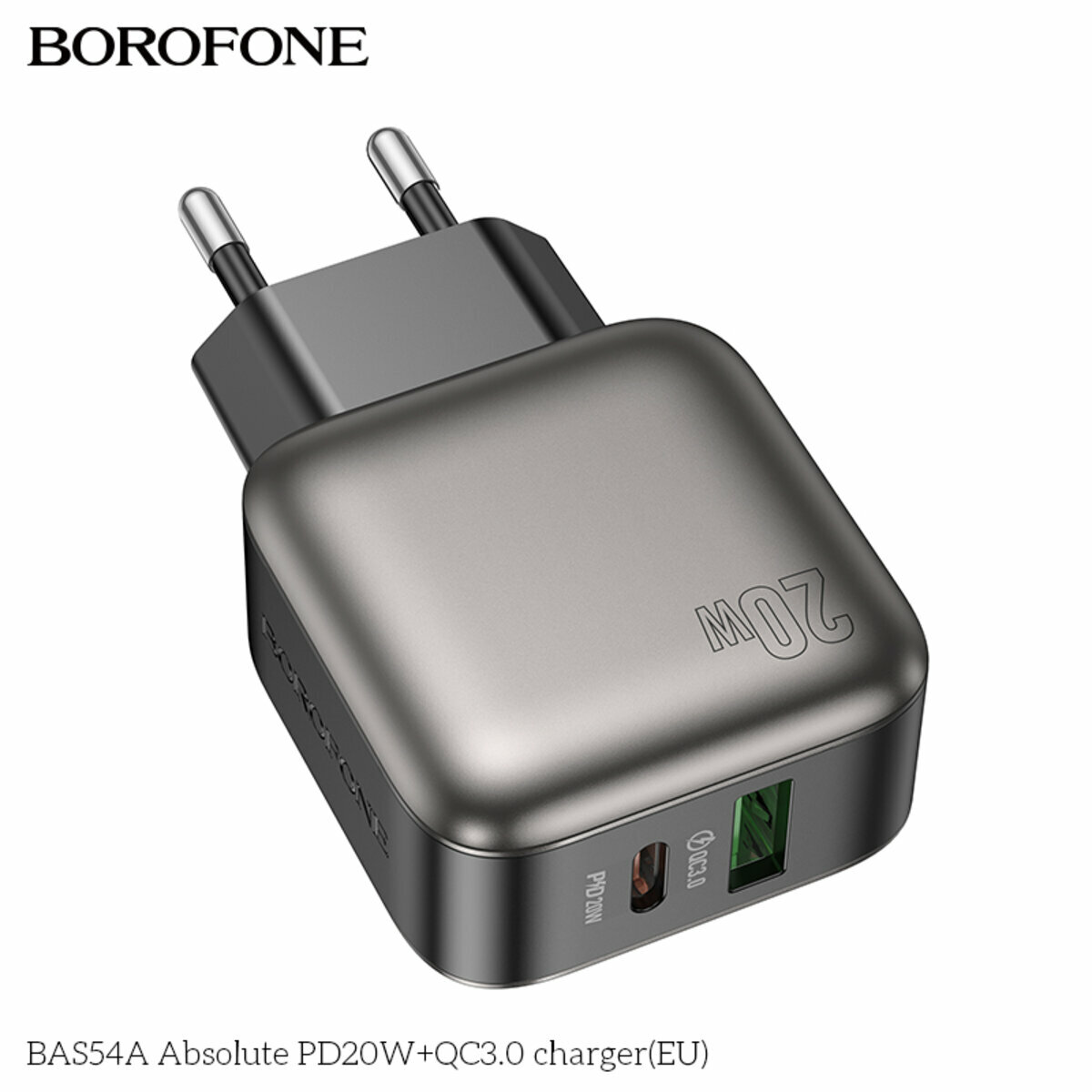 Мережевий зарядний пристрій Borofone BAS54A Absolute PD20W+QC3.0 чорний (BF-BAS54A-Black) дивитися фото №7