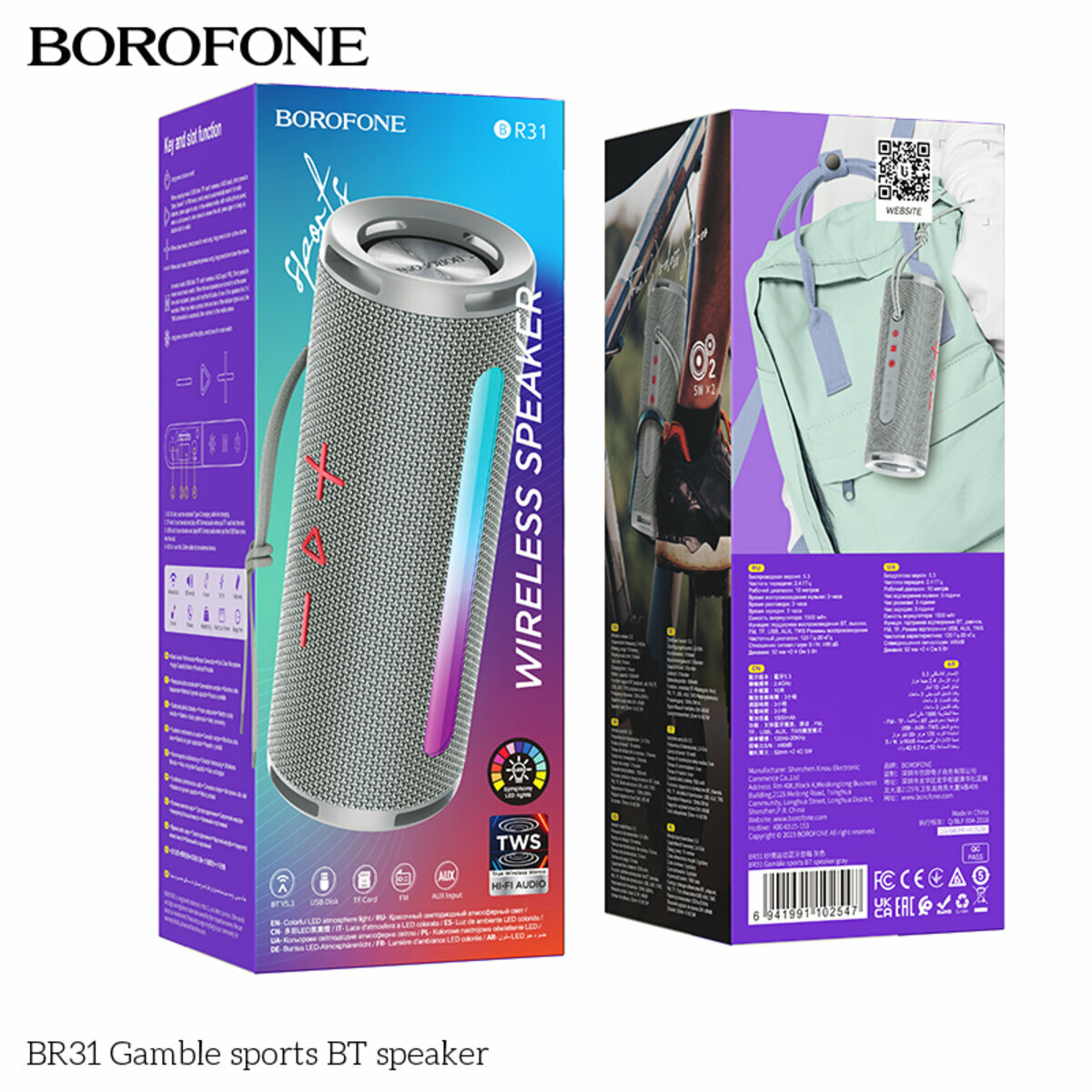 Портативна Акустика Borofone BR31 Gamble Sports BT Speaker сіра (BF-BR31-Gray) дивитися фото №5