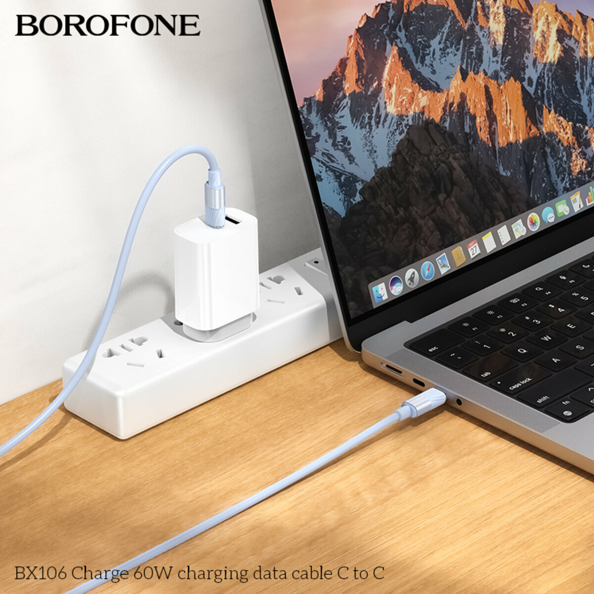 Кабель Borofone Charge 60W Type-C to Type-C 1м белый (BF-BX106-CC-White) смотреть фото №4