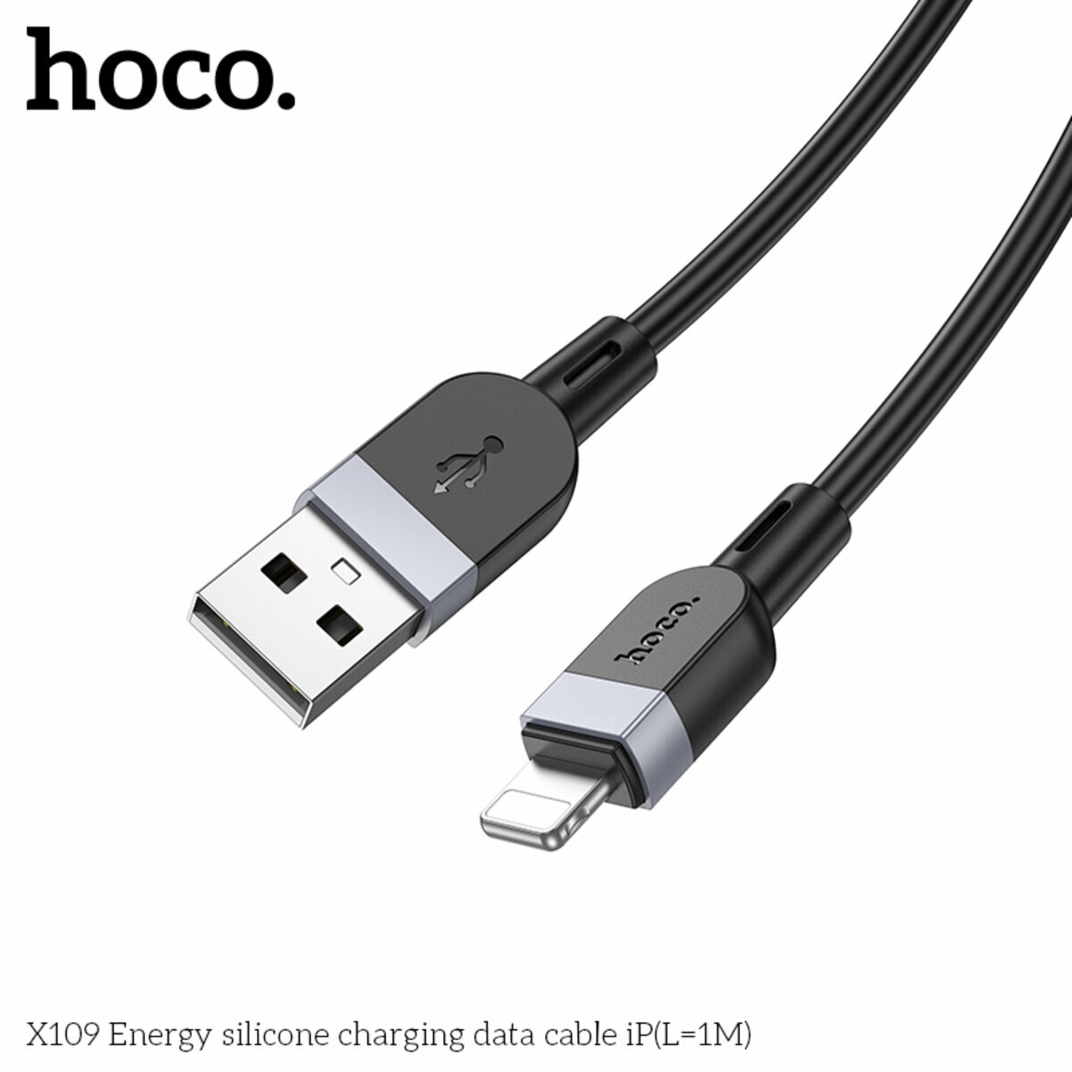 Кабель Hoco X109 Energy Silicone USB to Lightning 1м чорний (HC-X109-UL-1m-Black) дивитися фото №5