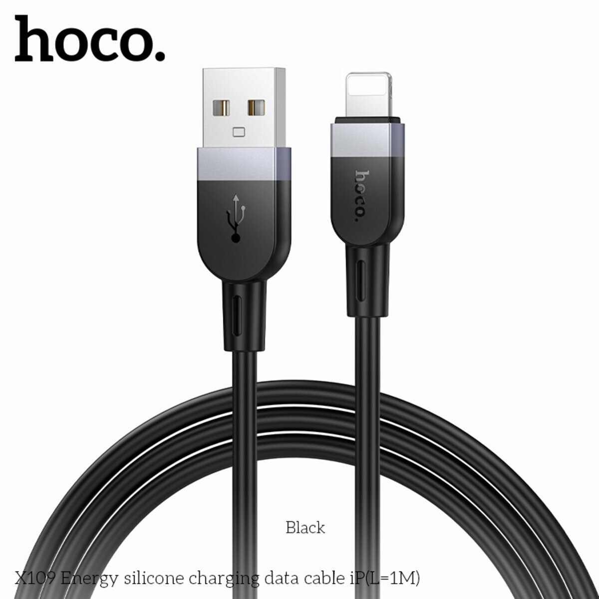 Кабель Hoco X109 Energy Silicone USB to Lightning 1м чорний (HC-X109-UL-1m-Black) дивитися фото №3