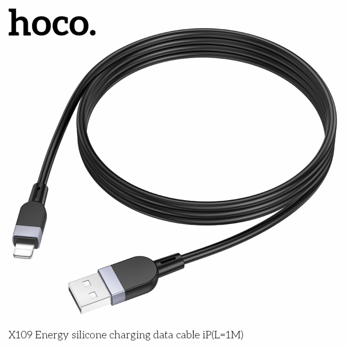 Кабель Hoco X109 Energy Silicone USB to Lightning 1м чорний (HC-X109-UL-1m-Black) дивитися фото №4